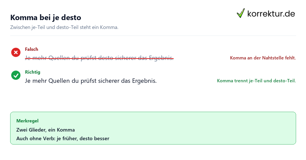 Komma bei je desto Komma bei je desto Beispiel mit Korrektur
