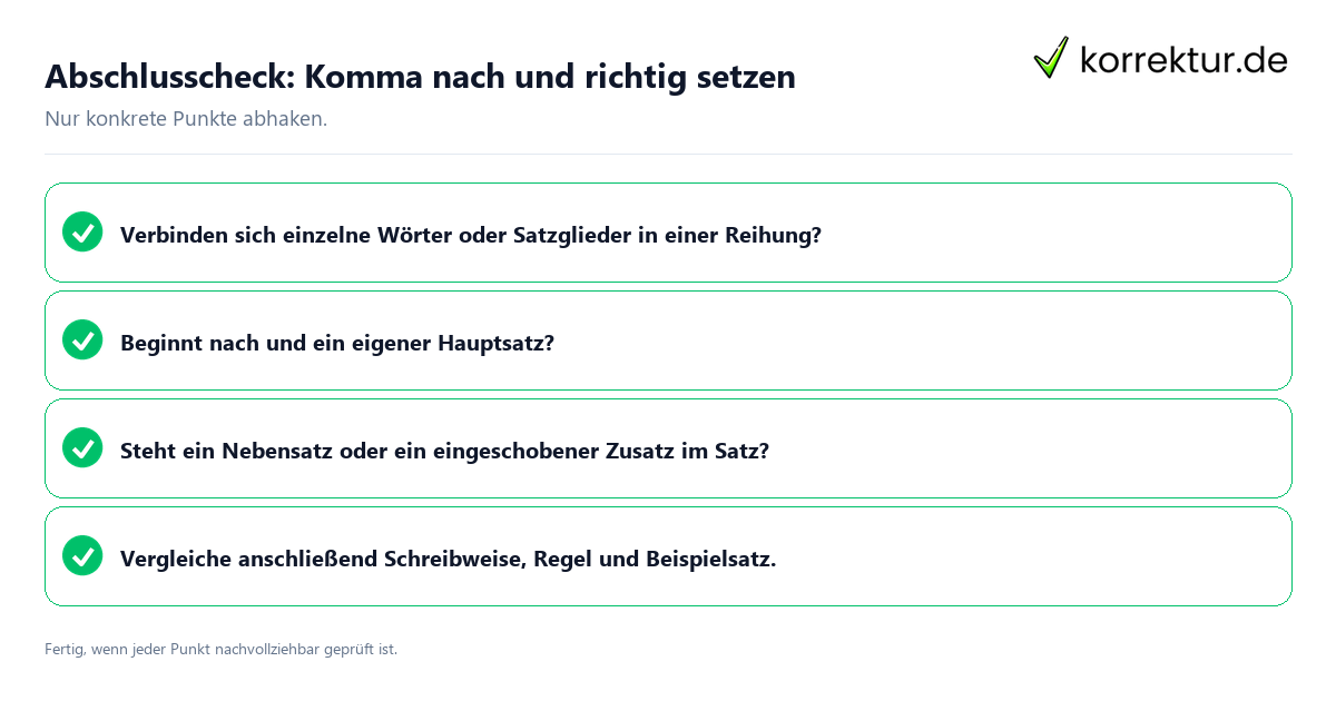 Abschlusscheck: Komma nach und richtig setzen Konkreter Abschlusscheck zu Komma nach und richtig setzen