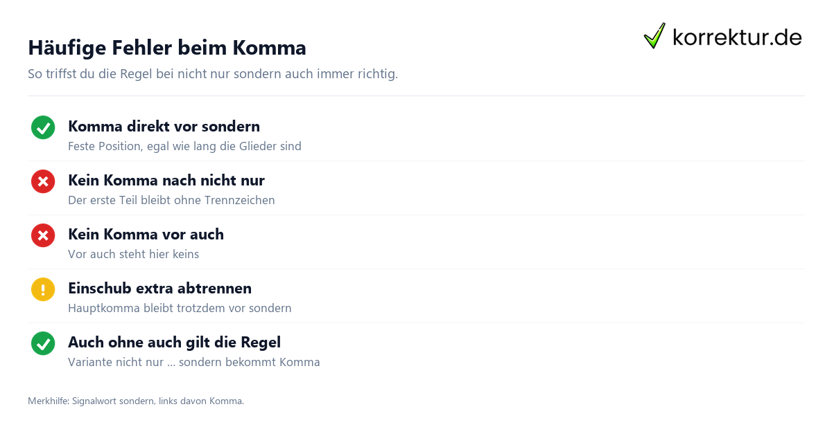 Checkliste Komma bei nicht nur sondern auch: häufige Fehler vermeiden
