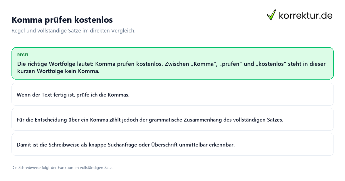 Konkrete Regel und vollständige Beispielsätze zu Komma prüfen kostenlos