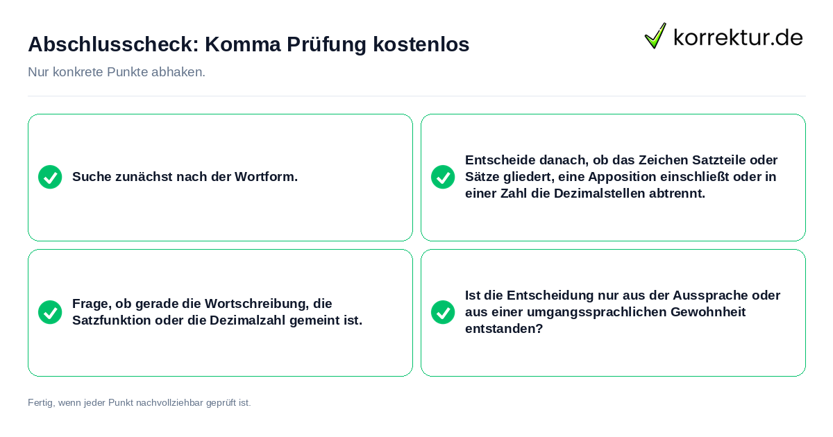 Konkreter Abschlusscheck zu Komma Prüfung kostenlos