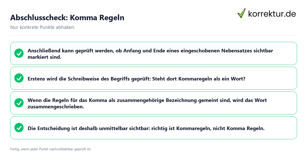Abschlusscheck: Komma Regeln Konkreter Abschlusscheck zu Komma Regeln