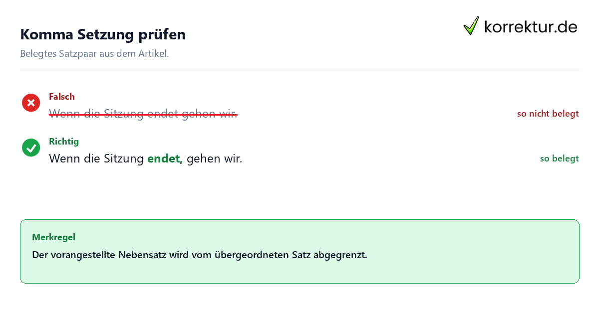 Komma Setzung prüfen Falsches und richtiges Satzbeispiel zu Komma Setzung prüfen
