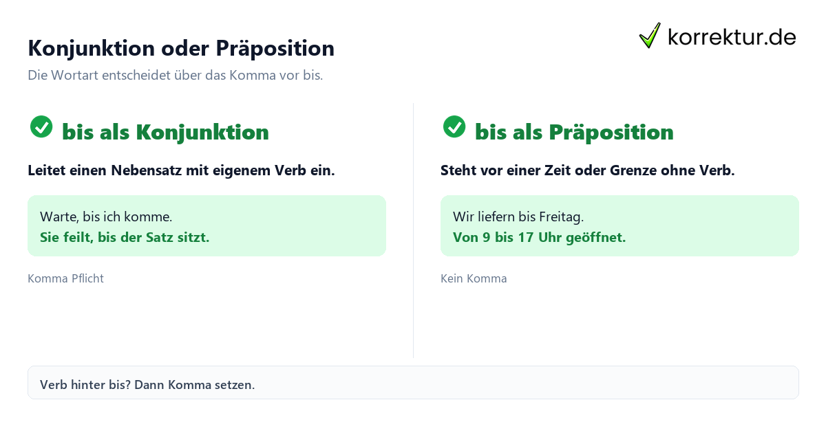 Konjunktion oder Präposition Komma vor bis: Konjunktion oder Präposition unterscheiden