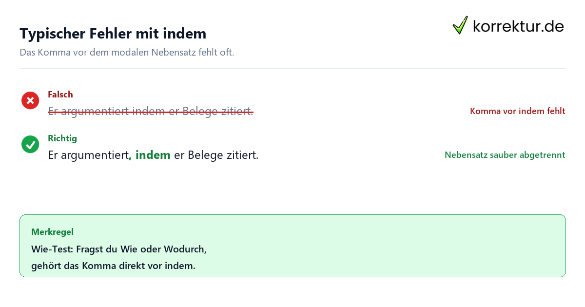 Komma vor indem: Rotstift-Korrektur eines typischen Fehlers
