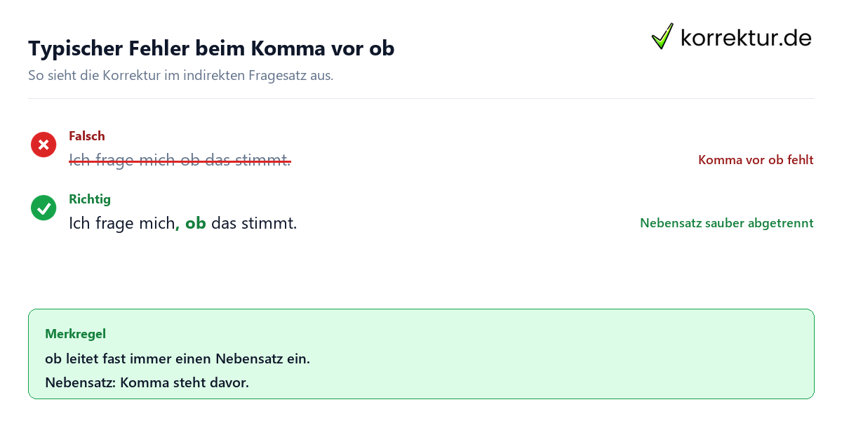 Typischer Fehler beim Komma vor ob Komma vor ob Beispiel mit Rotstift Korrektur