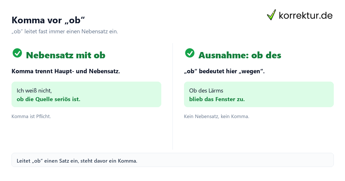Das Komma vor ob steht immer im Satz: Grundregel und Ausnahme