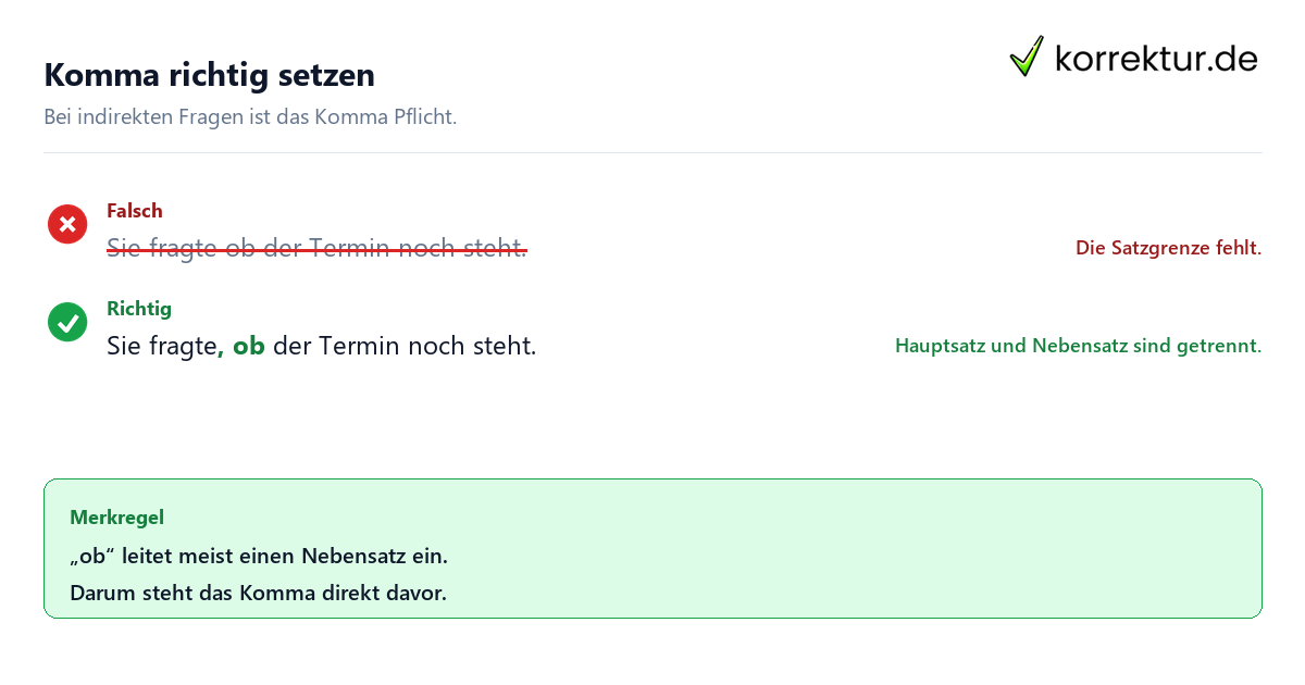 Komma vor ob: Regel und Ausnahmen Checkliste Komma vor ob Regeln und Sonderfälle