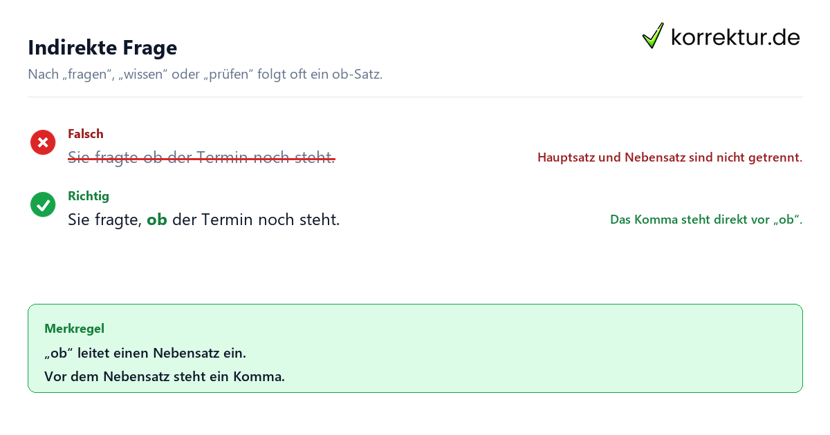 Das Komma vor ob steht immer im Satz: indirekte Frage richtig setzen