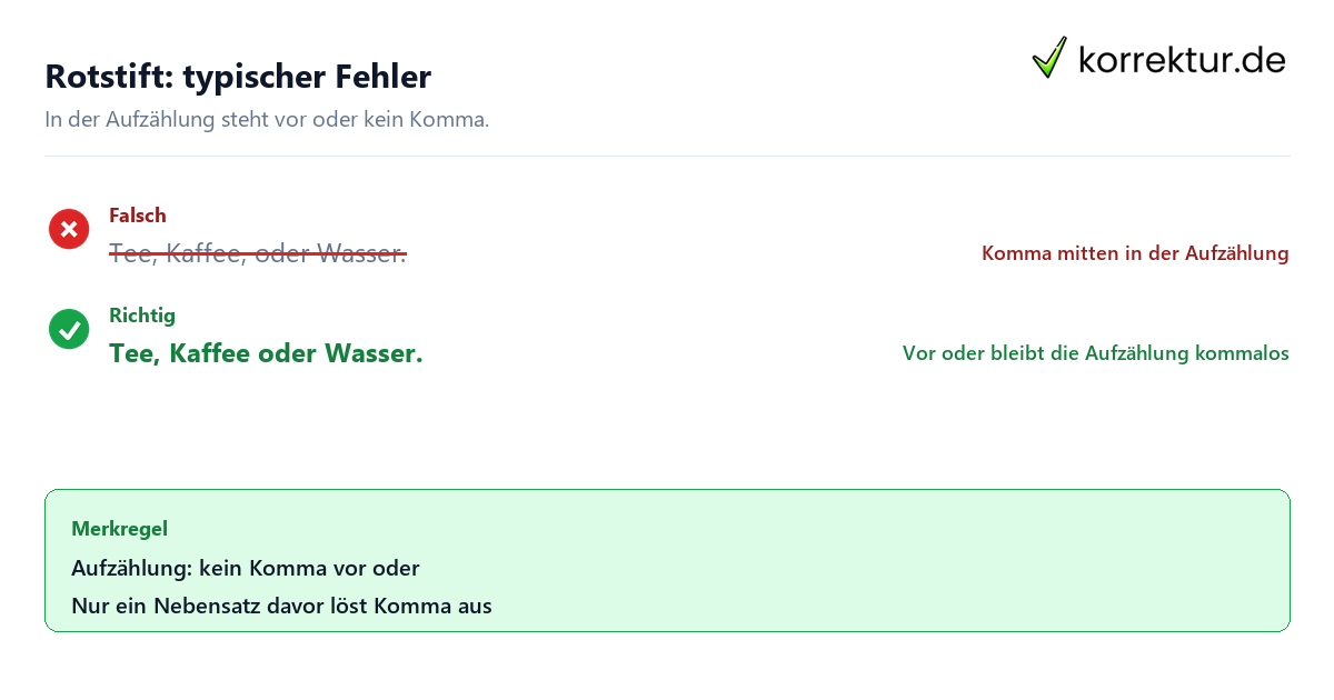 Häufiger Fehler beim Komma vor oder in einer Aufzählung