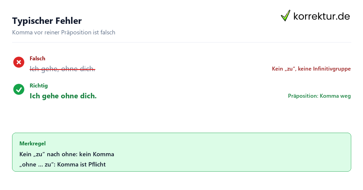 Typischer Fehler Häufiger Fehler beim Komma vor ohne mit Korrektur
