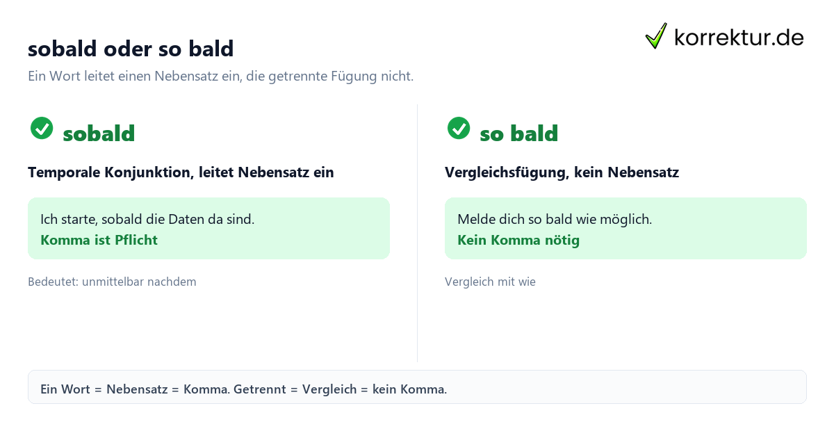 sobald oder so bald Komma vor sobald: Konjunktion gegen Vergleich im Vergleich