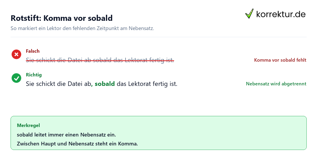 Komma vor sobald richtig setzen: Beispiel mit Korrektur