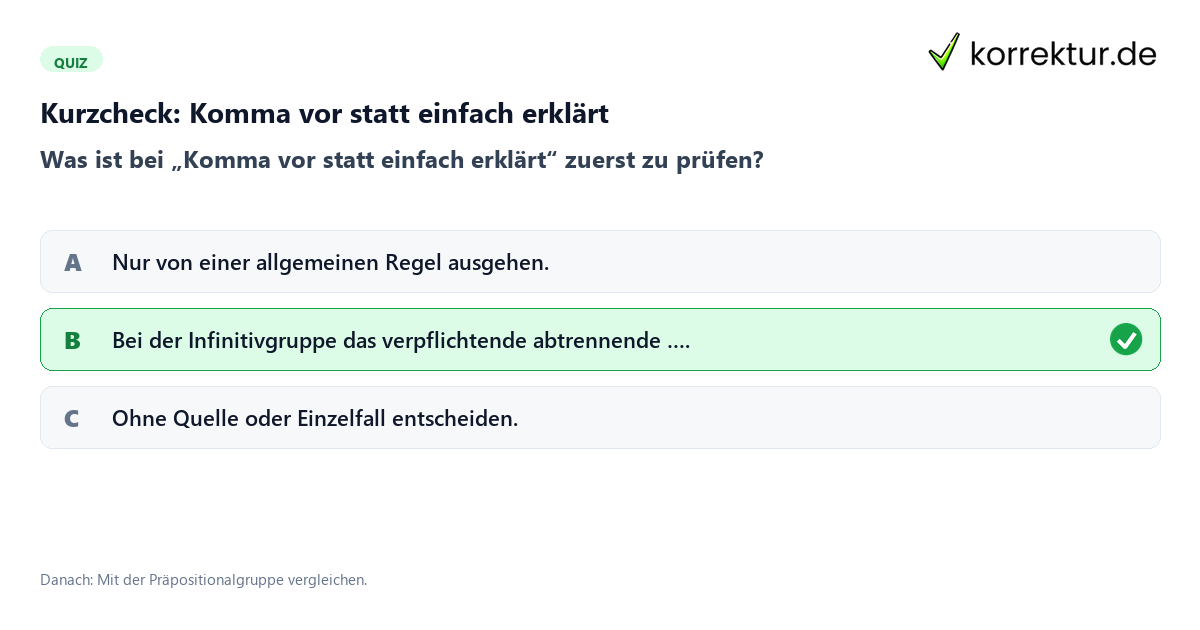 Komma vor statt einfach erklärt mit einem Kurzquiz zum sinnvollen nächsten Schritt