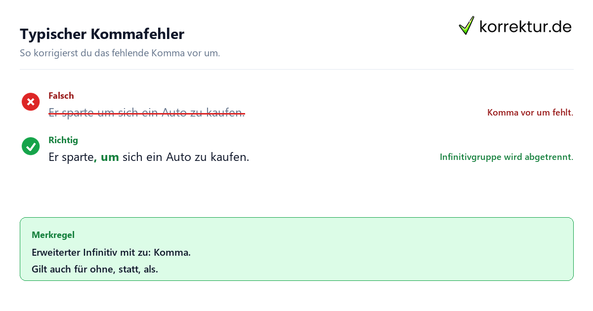 Komma vor um zu Beispiel Rotstift Korrektur