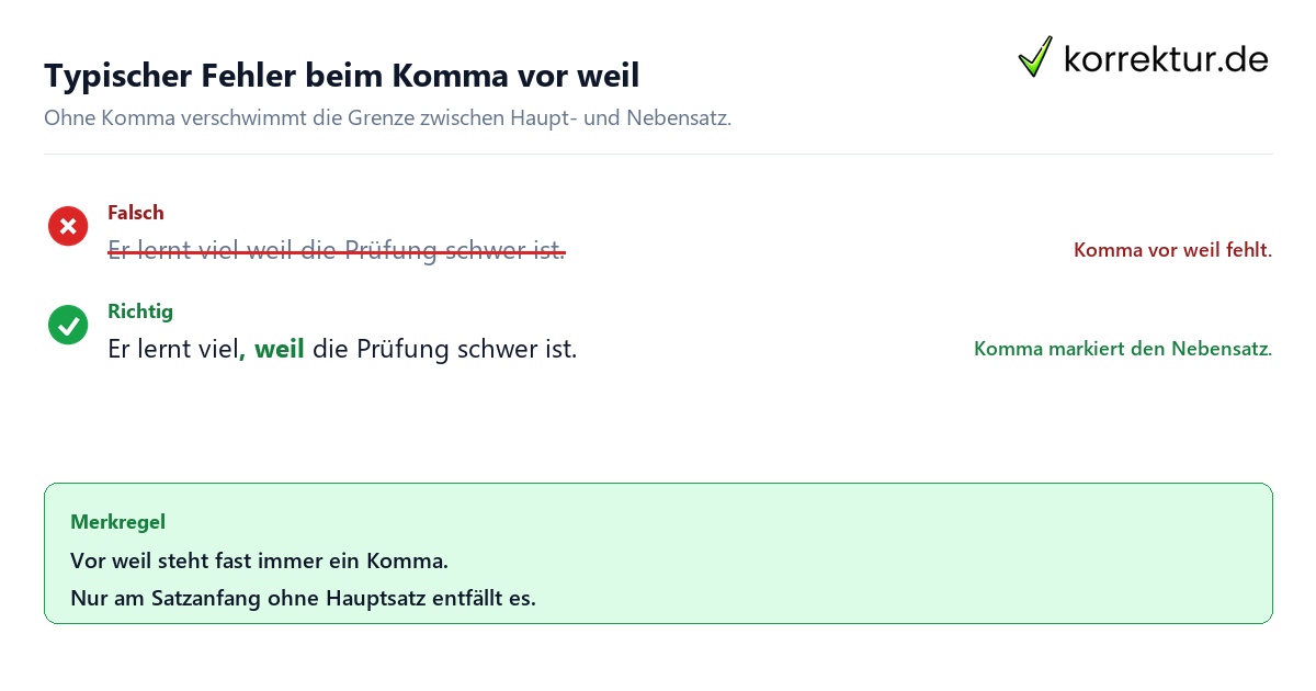 Komma vor weil richtig setzen: Beispiel aus dem Ratgeber
