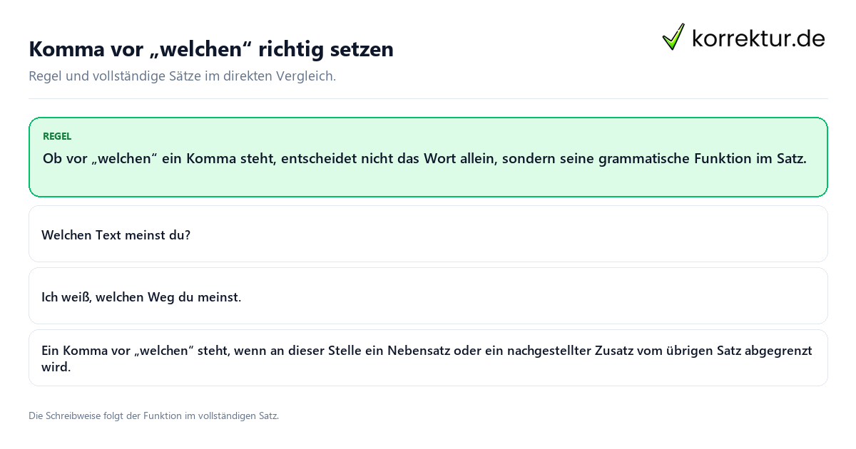 Konkrete Regel und vollständige Beispielsätze zu Komma vor „welchen“ richtig setzen