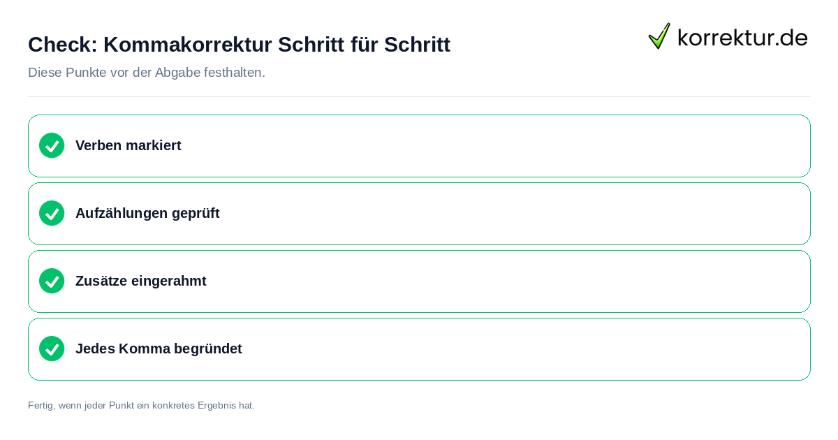 Check: Kommakorrektur Schritt für Schritt Kommakorrektur Schritt für Schritt: Prüfliste mit vier Punkten