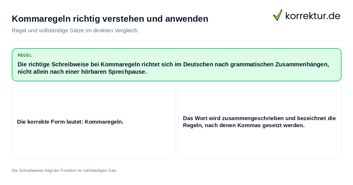 Konkrete Regel und vollständige Beispielsätze zu Kommaregeln richtig verstehen und anwenden