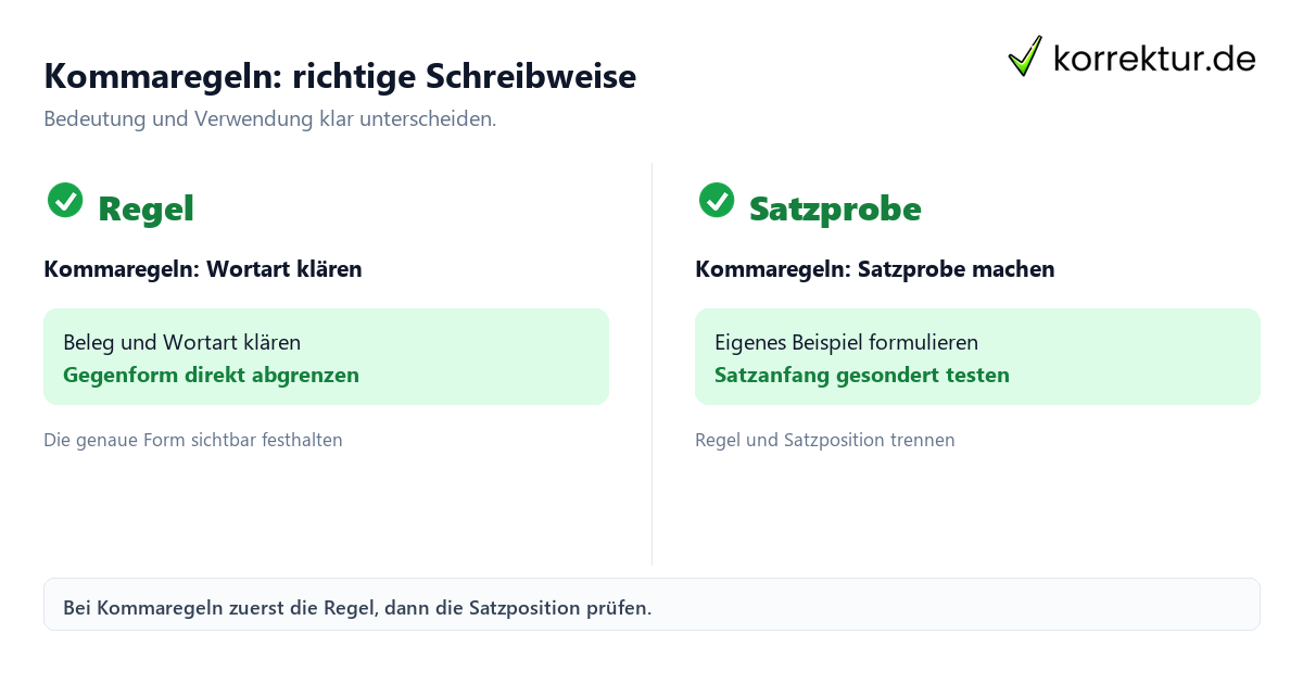 Kommaregeln: richtige Schreibweise mit Bedeutung und passender Verwendung im Vergleich