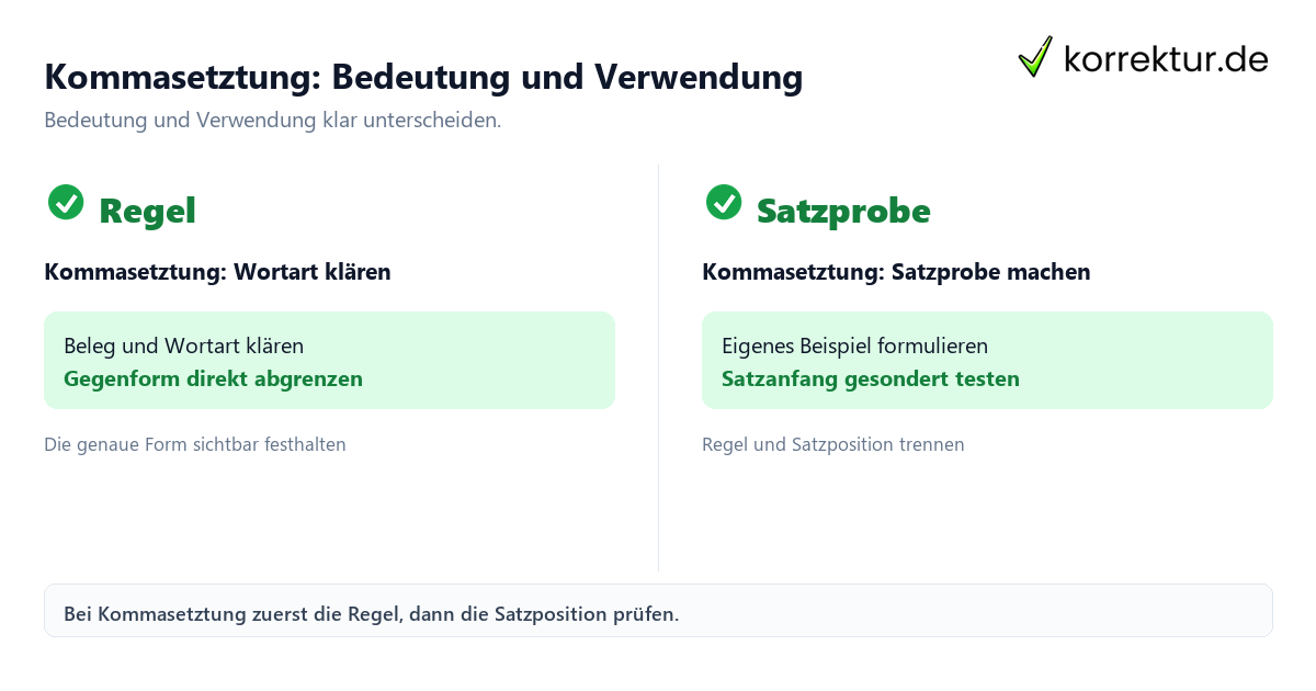 Kommasetztung: Bedeutung und Verwendung mit Bedeutung und passender Verwendung im Vergleich