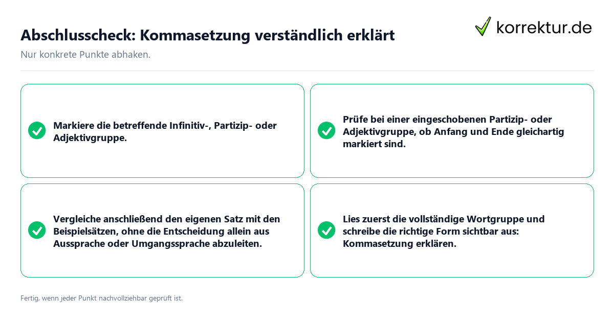 Konkreter Abschlusscheck zu Kommasetzung verständlich erklärt