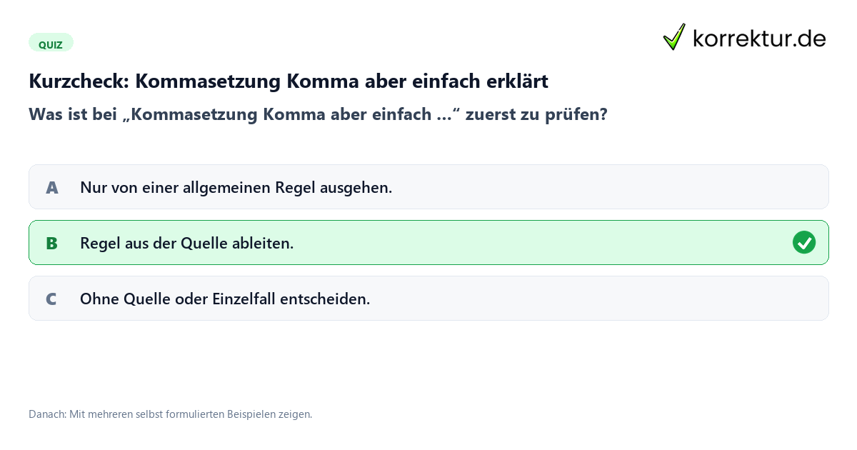 Kommasetzung Komma aber einfach erklärt mit einem Kurzquiz zum sinnvollen nächsten Schritt