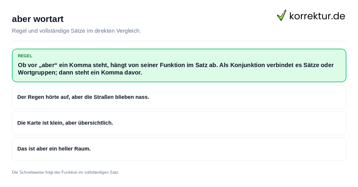 Konkrete Regel und vollständige Beispielsätze zu aber wortart