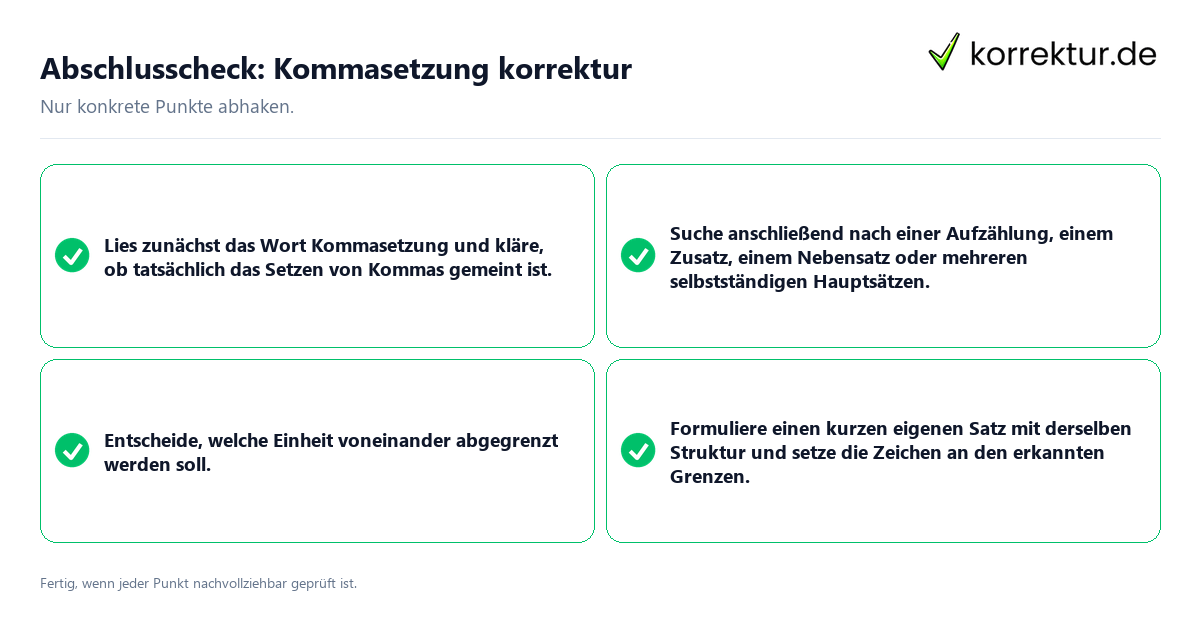 Abschlusscheck: Kommasetzung korrektur Konkreter Abschlusscheck zu Kommasetzung korrektur