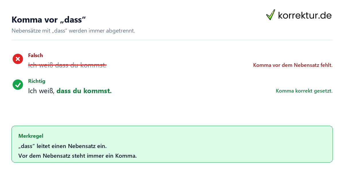 Kommasetzung: Regeln und Beispiele erklärt, Komma vor dass richtig setzen