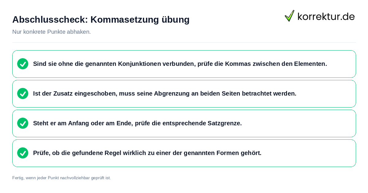 Konkreter Abschlusscheck zu Kommasetzung übung