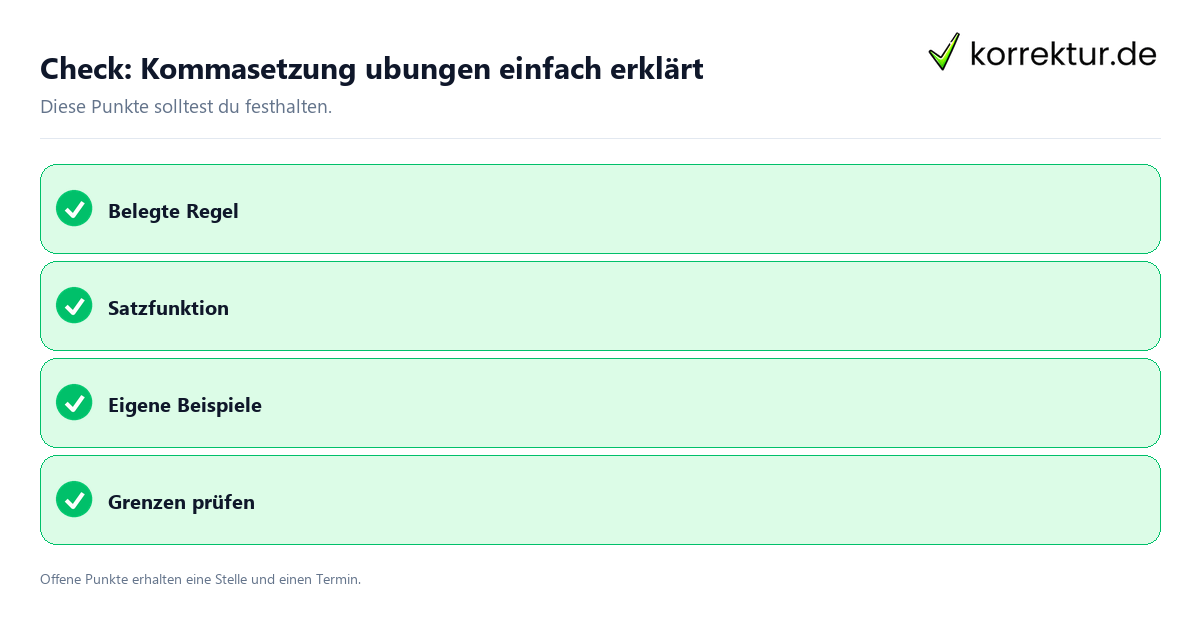 Kommasetzung ubungen einfach erklärt mit Checkliste für Unterlagen und nächste Schritte