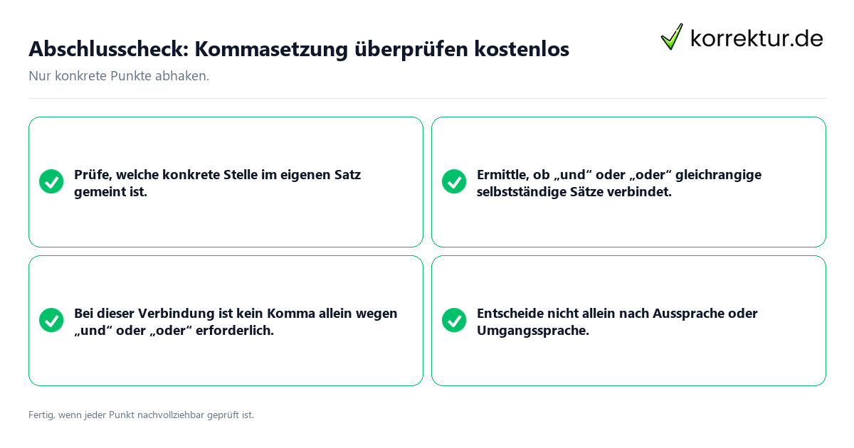 Konkreter Abschlusscheck zu Kommasetzung überprüfen kostenlos