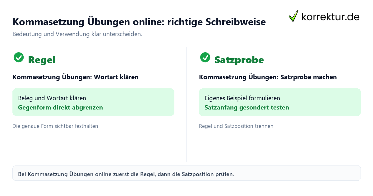 Kommasetzung Übungen online: richtige Schreibweise mit Bedeutung und passender Verwendung im Vergleich