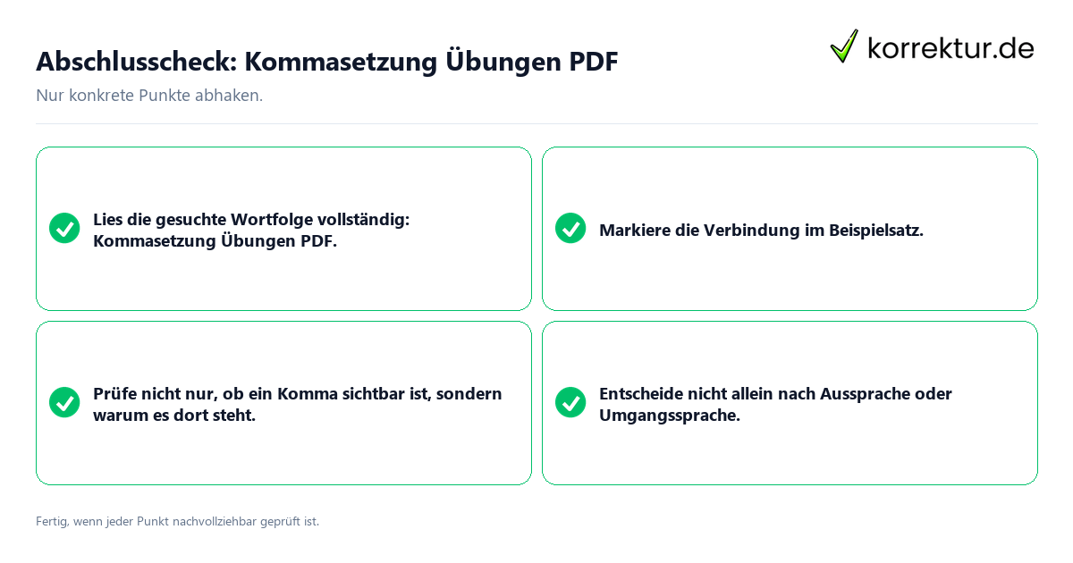 Konkreter Abschlusscheck zu Kommasetzung Übungen PDF