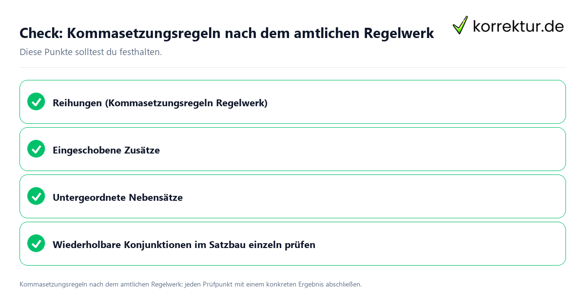 Kommasetzungsregeln nach dem amtlichen Regelwerk mit einer themenspezifischen Checkliste
