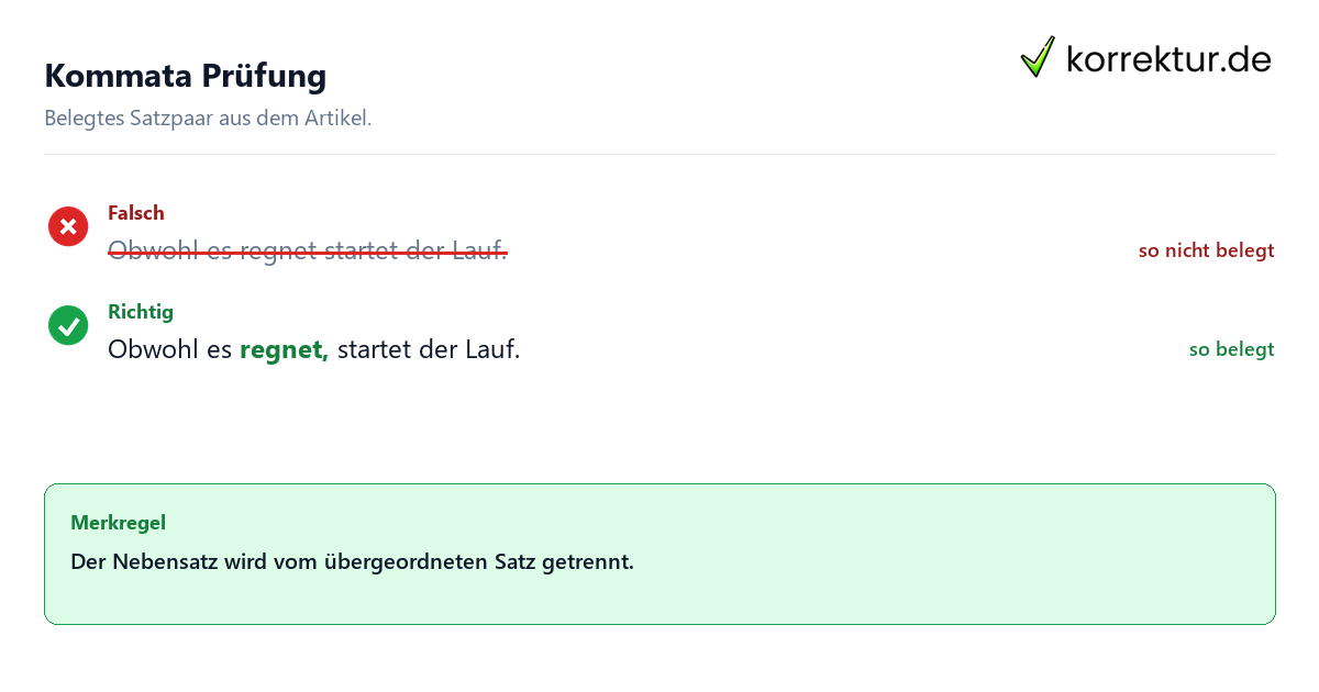 Kommata Prüfung Falsches und richtiges Satzbeispiel zu Kommata Prüfung