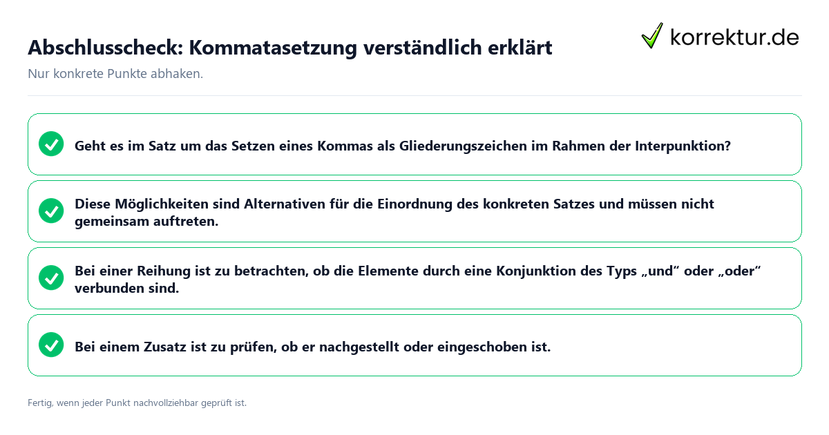 Konkreter Abschlusscheck zu Kommatasetzung verständlich erklärt