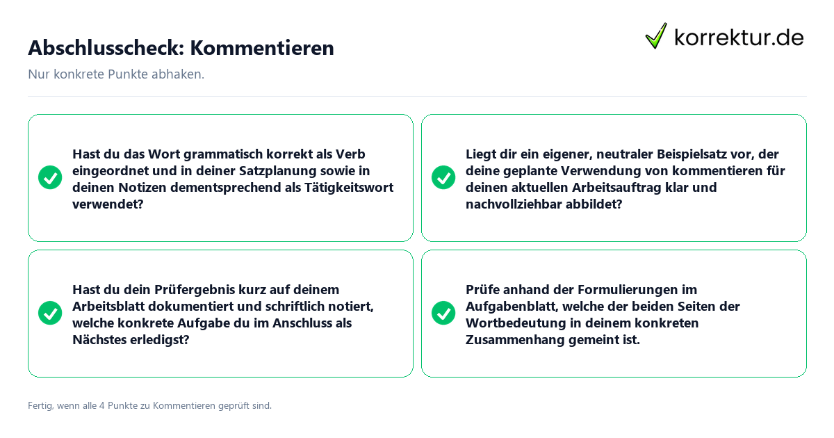 Konkreter Abschlusscheck zu Kommentieren