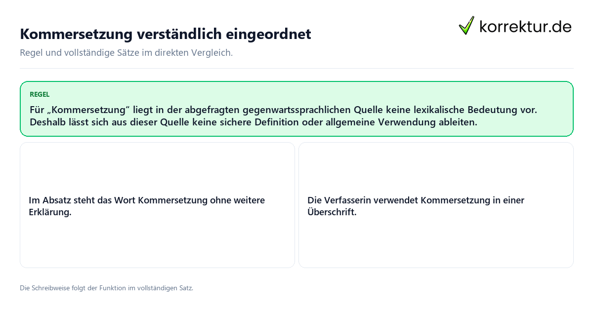 Konkrete Regel und vollständige Beispielsätze zu Kommersetzung verständlich eingeordnet