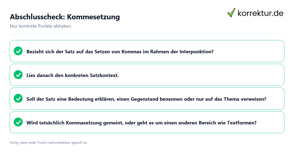 Konkreter Abschlusscheck zu Kommesetzung
