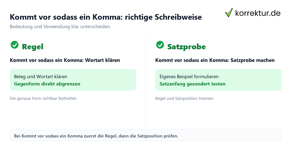 Kommt vor sodass ein Komma: richtige Schreibweise mit Bedeutung und passender Verwendung im Vergleich