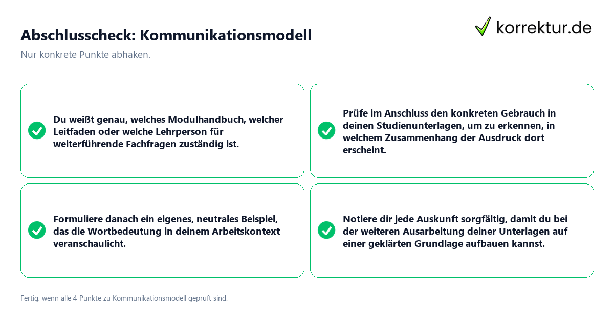 Konkreter Abschlusscheck zu Kommunikationsmodell