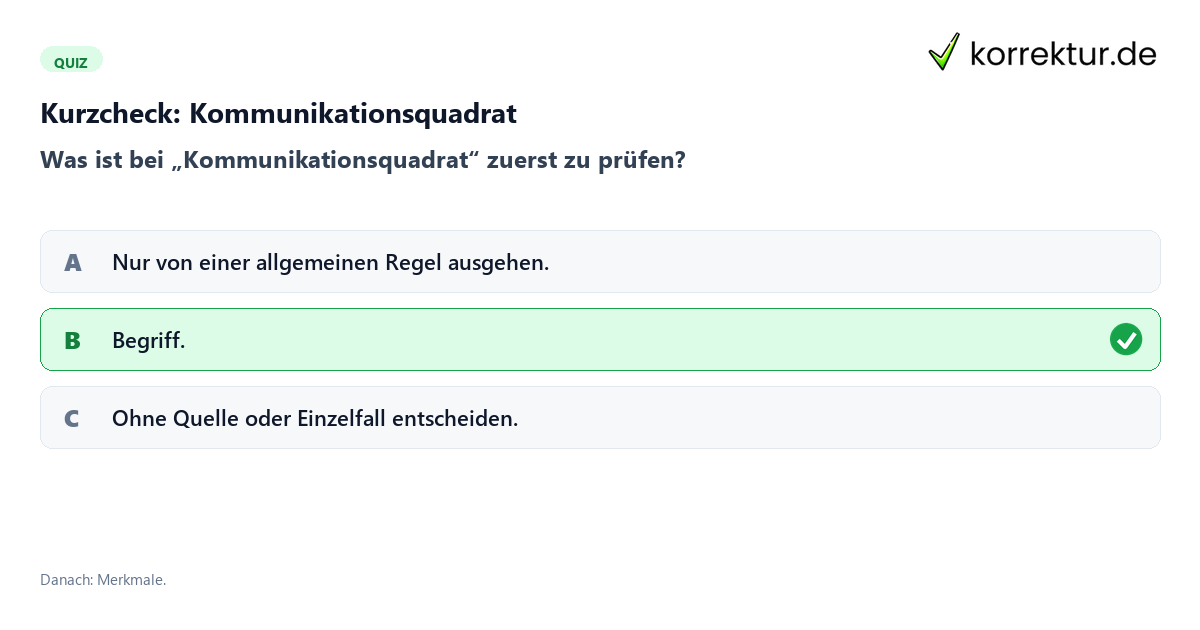 Kurzcheck: Kommunikationsquadrat Kommunikationsquadrat mit einem Kurzquiz zum sinnvollen nächsten Schritt