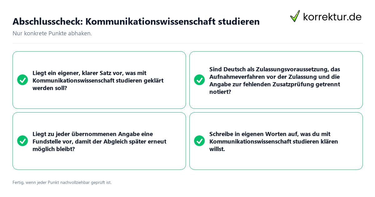 Konkreter Abschlusscheck zu Kommunikationswissenschaft studieren