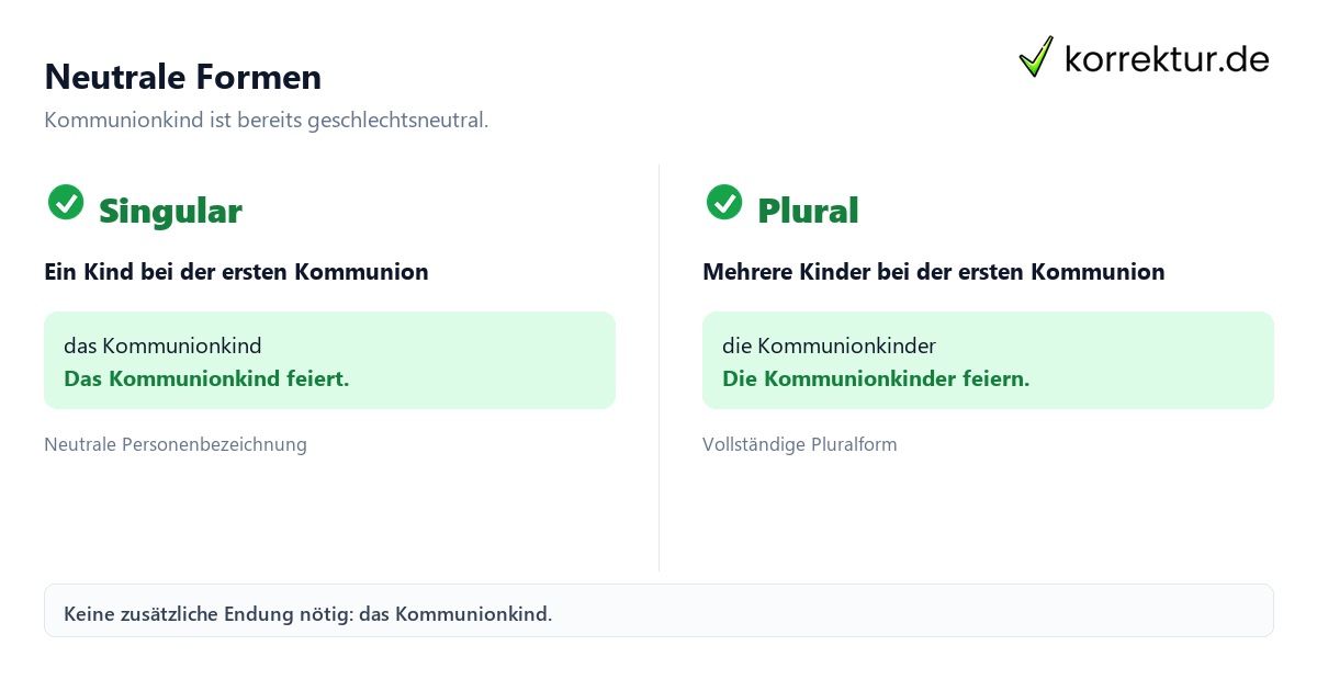 Neutrale Formen Kommunionkind richtig gendern und passend verwenden: Singular und Plural