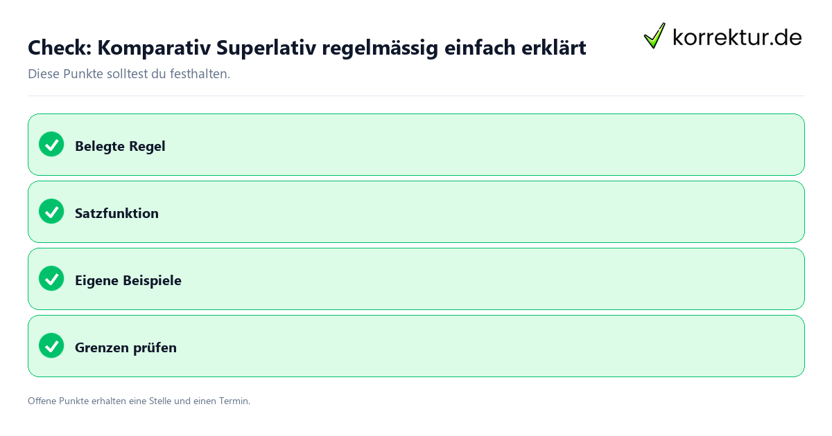 Komparativ Superlativ regelmässig einfach erklärt mit Checkliste für Unterlagen und nächste Schritte