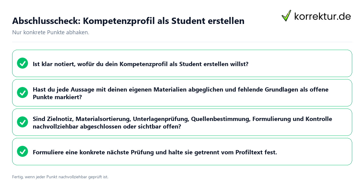 Konkreter Abschlusscheck zu Kompetenzprofil als Student erstellen