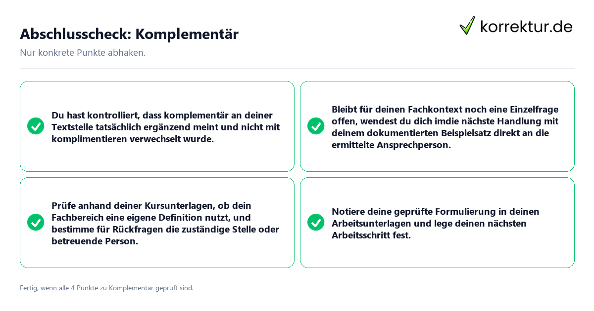 Konkreter Abschlusscheck zu Komplementär