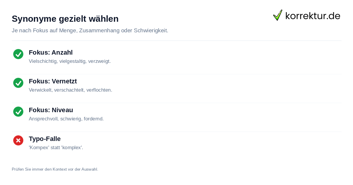 Checkliste für die Wahl passender Synonyme zu komplex